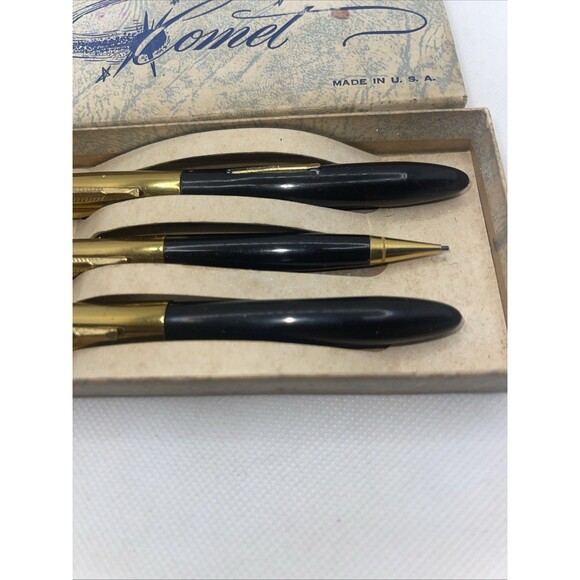 Vintage Comet Fountain Pen 14kt gold Fine nib, Pencil & Pen Set in Box - Picture 3 of 10